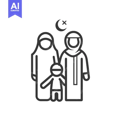 Aset desain premium: Muslim Family with Crescent Moon and Star