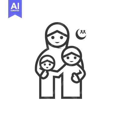 Muslim Family with Crescent Moon Symbol