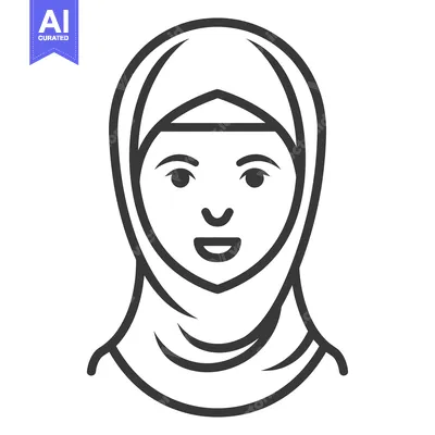 Aset premium populer: A simple black and white illustration of a woman wearing a hijab
