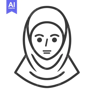 Aset desain premium: A simplified black and white illustration of a woman wearing a hijab