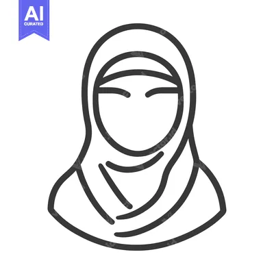 Aset premium populer: The simple black outline of a woman wearing a head covering