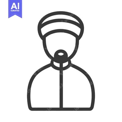 Aset desain premium: A simple illustration of a person wearing traditional headwear