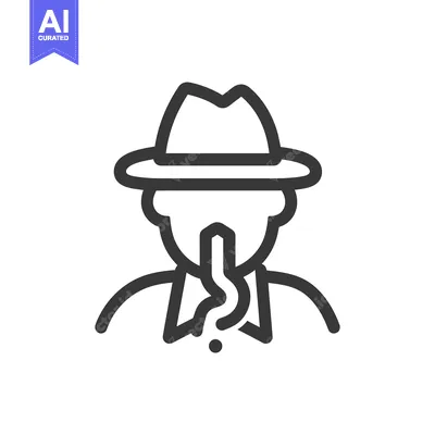 Aset premium populer: A grayscale icon depicting a person wearing a fedora hat