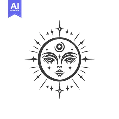 A stylized illustrated sun face radiates with star shaped light rays