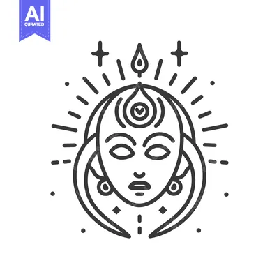 Aset desain premium: A geometric illustrated face with radiating lines and symbolic element