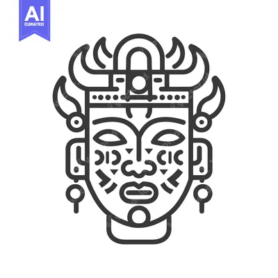 Premium design asset: A stylized black and white depiction of a detailed mask