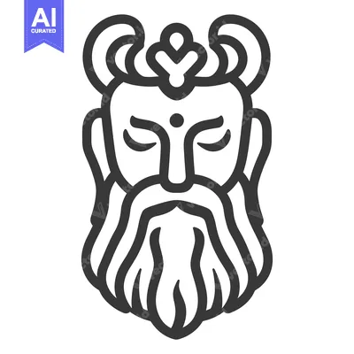 Aset premium populer: A stylized bearded figure with closed eyes and elaborate headwear