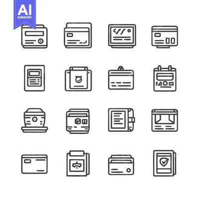Aset desain premium: Minimalist Line Art Icons: Finance, Documents, and Technology Collecti
