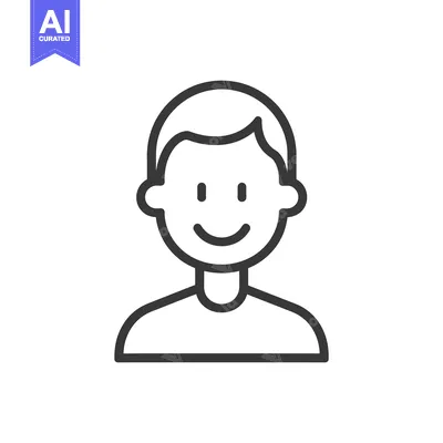 Aset desain premium: A simple smiling outline illustration of a human male person