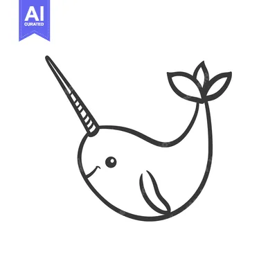 Premium design asset: A stylized line drawing depicting a happy cartoon sea creature