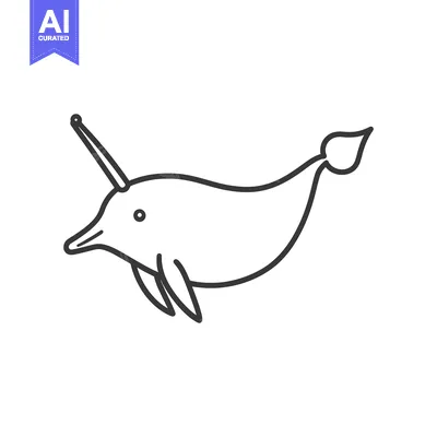 Aset desain premium: Black and white line art of an aquatic creature with horn