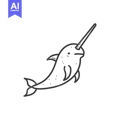 Aset desain premium: A simple black and white drawing of a narwhal animal
