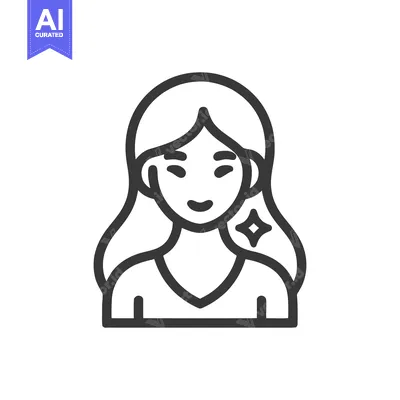 Aset desain premium: Minimalist Woman Icon with Sparkle, Outline Style, Isolated on White