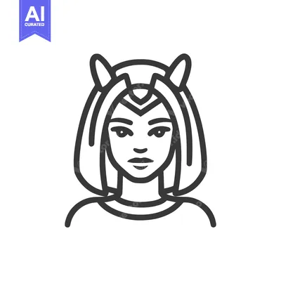 Aset premium populer: Minimalist Line Art: Egyptian Goddess with Horned Headdress Icon