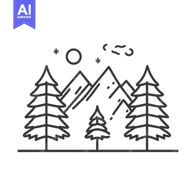 Premium design asset: A scenic landscape illustration featuring mountains trees sun and clou