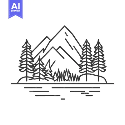 Aset premium populer: A simple illustration of mountains and trees in nature landscape