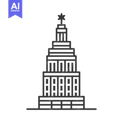 Aset premium populer: A simplistic black and white linear illustration of a tall building