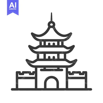 Aset premium populer: A symmetrical black line drawing illustrating a pagoda structure
