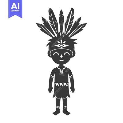 Aset desain premium: Native American Boy in Traditional Headdress