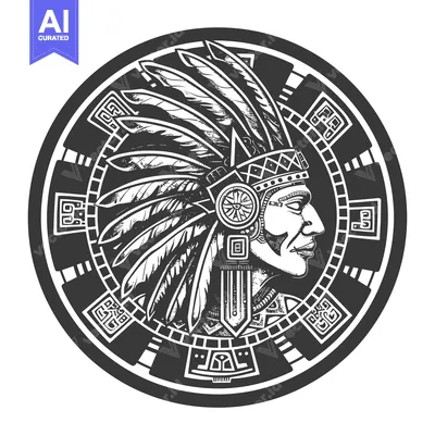 Aset desain premium: Native American Chieftain with Feathers and Ornamental Headband