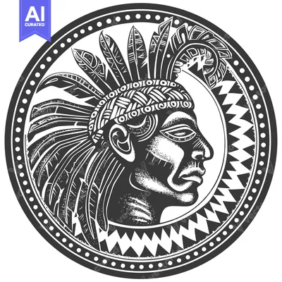 Aset desain premium: Native American Chief with Feathers and Geometric Designs