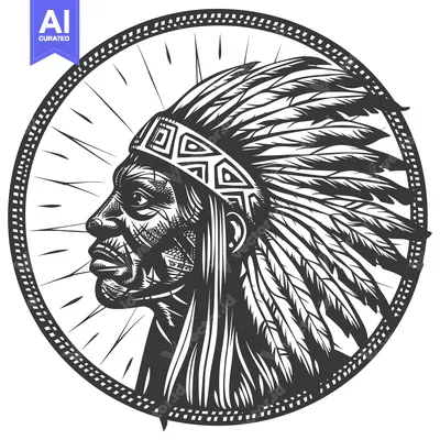 Premium design asset: Native American Chief with Feathers and Headband