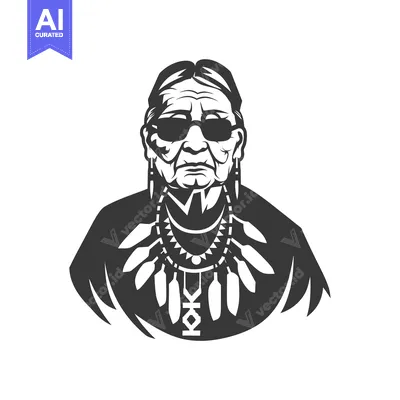 Aset desain premium: Native American Chief with Sunglasses and Feathers