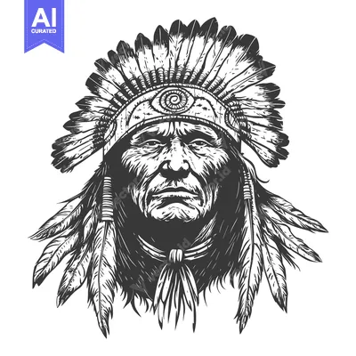 Premium design asset: Native American Chief with Traditional Headdress and Feathers