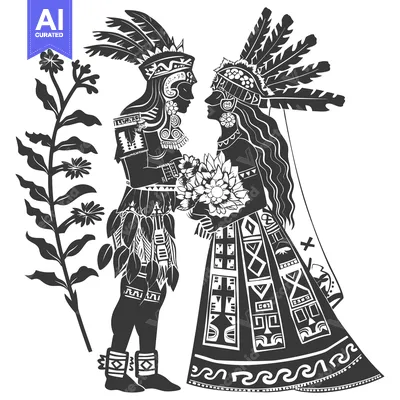 Aset desain premium: Native American Couple in Traditional Attire