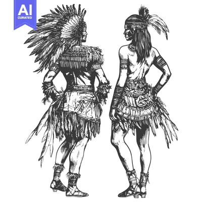 Premium design asset: Native American Couple in Traditional Clothing and Headdresses