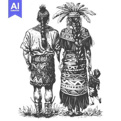 Aset premium populer: Native American Family in Traditional Attire