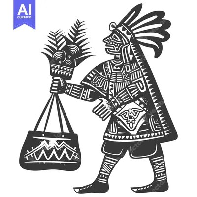 Aset desain premium: Native American Figure with Feathers and Bag
