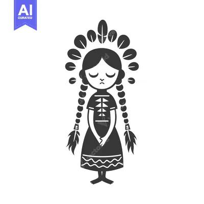 Aset desain premium: Native American Girl with Feathers and Braids