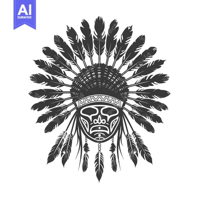 Aset desain premium: Native American headdress with detailed face design