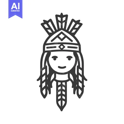 Aset desain premium: A line art illustration of a person with headdress adornment