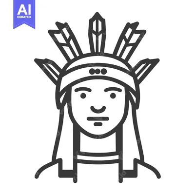 Aset desain premium: A linear drawing of a person wearing a feathered headdress