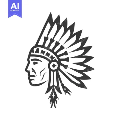 Aset premium populer: A monochrome illustration of an indigenous person wearing headdress