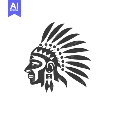 Aset desain premium: Detailed illustration depicting the head of a Native American chief