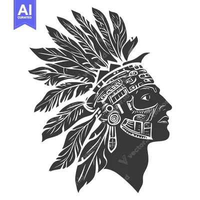 Premium design asset: Native American Man Profile with Feather Headdress