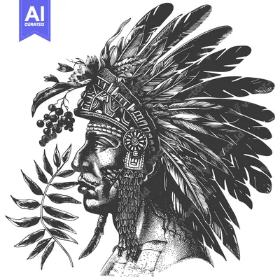Premium design asset: Native American Man Wearing Headdress and Feathers