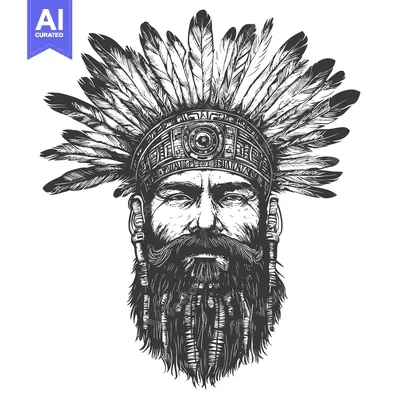 Aset premium populer: Native American Man with Feathers and Headband
