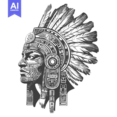 Aset premium populer: Native American man with traditional headdress and face markings