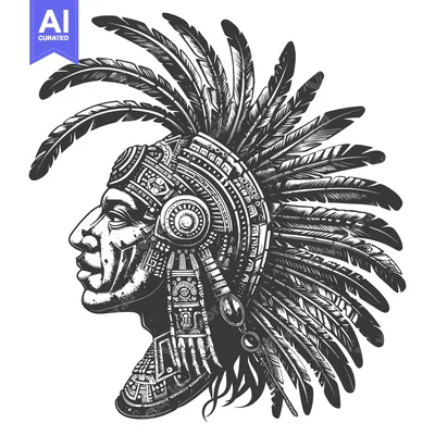 Aset premium populer: Native American Profile with Feathers and Ornamental Headdress