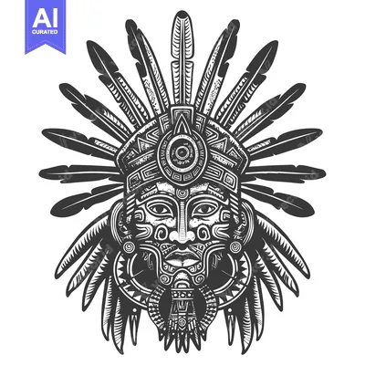 Aset desain premium: Native American Shaman Mask with Feathers