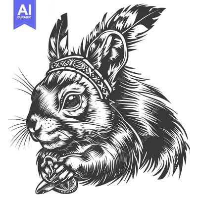 Aset premium populer: Native American Squirrel with Feathers and Headband