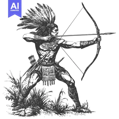 Premium design asset: Native American Warrior Drawing with Bow and Arrow