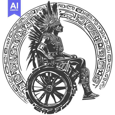 Aset premium populer: Native American Warrior in a Wheelchair with Aztec-Inspired Design