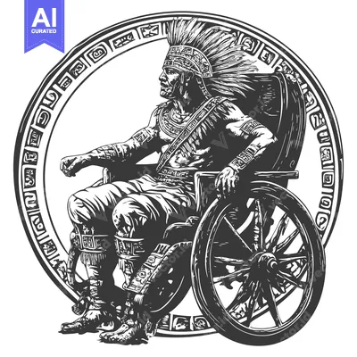 Premium design asset: Native American Warrior in a Wheelchair with Aztec Symbolism