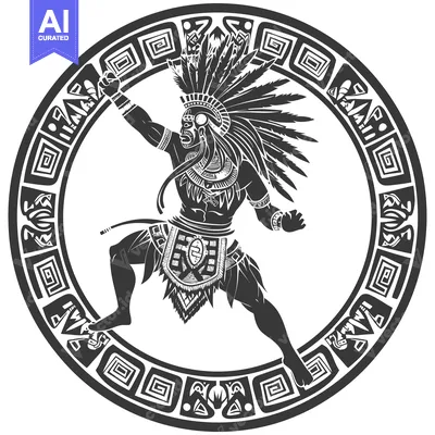 Aset desain premium: Native American Warrior in Ornamental Circle