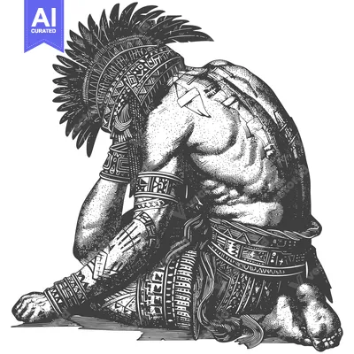 Aset desain premium: Native American Warrior in Traditional Headdress and Attire